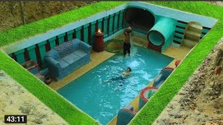 100 Days Building A Modern Underground Hut With A Grass Roof And A Swimming Pool