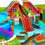DIY – Build Round Swimming Pool On Rooftop, Water Slide Down Underground House From Magnetic Balls