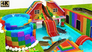 DIY – Build Round Swimming Pool On Rooftop, Water Slide Down Underground House From Magnetic Balls