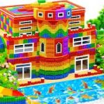Build Mud Villa Has Double Water Slide To Swimming Pool From Magnetic Balls | ASMR Video