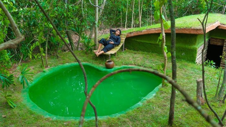 Build The Most Beautiful Mini Swimming Pool for Underground House by Ancient Skills
