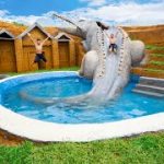 Building Crocodile Water Slide Down Swimming Pool With Secret Underground House – Primitive Survival
