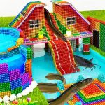 DIY – Build Water Slide Down Underground House, Round Swimming Pool On Rooftop From Magnetic Balls