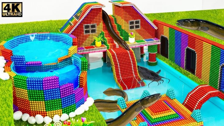 DIY – Build Water Slide Down Underground House, Round Swimming Pool On Rooftop From Magnetic Balls