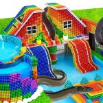 DIY – Build Water Slide Down Underground House, Round Swimming Pool On Rooftop From Magnetic Balls
