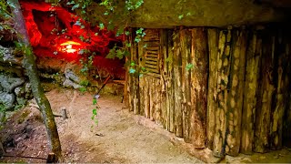 Super Shelter Building Under the Rock, Camping in the Rain, Bushcraft, Underground House