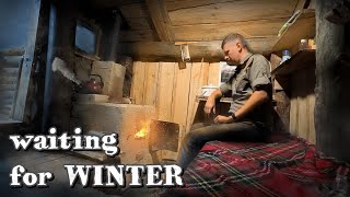 Underground house waiting for WINTER. Cozy overnight, cooking chicken KEBAB