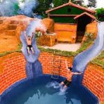 Build Underground House With A Long Slide Into The Underground Swimming Pool