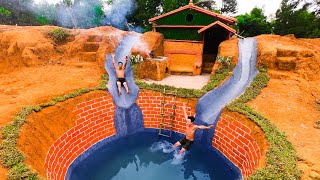 Build Underground House With A Long Slide Into The Underground Swimming Pool