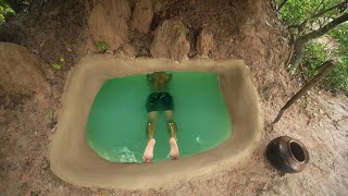 Building log cabin house on underground Swimming Pool