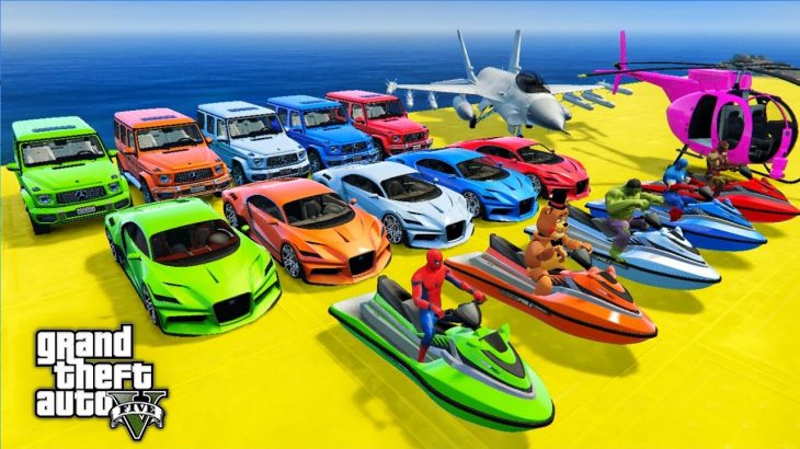 GTA V Mega Ramp Super Cars Boats and Motorcycle with Epic Map Stunt Challenge