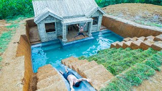 Build Underground House With Modern Furniture And A Water Slide To The Underground Swimming Pool