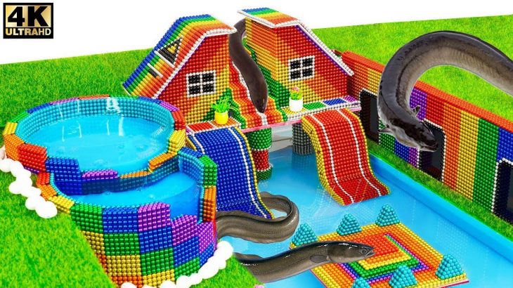 DIY – Build Water Slide Down Underground House, Round Swimming Pool On Rooftop From Magnetic Balls